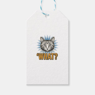 Étiquettes-cadeau Chat drôle 'QUOI_' Gravure vintage graphique Tee_1