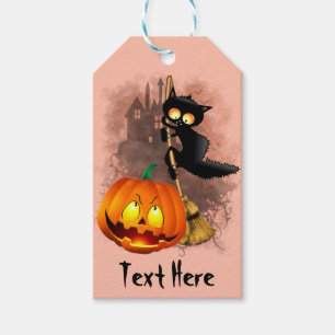 Étiquettes-cadeau Chat effrayé par Citrouille Fun Halloween caractèr