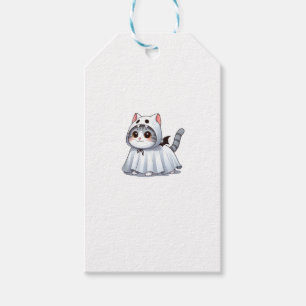 Étiquettes-cadeau Chat en costume fantôme pour Halloween