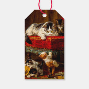 Étiquettes-cadeau Chat et chatons Jouer avec chaise