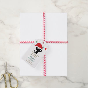 Étiquettes-cadeau Chat Festif mignon avec un chapeau de Père Noël ro