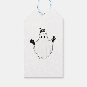 Étiquettes-cadeau Chat Ghost Boo Halloween Funny Chat Noir Éffrayant