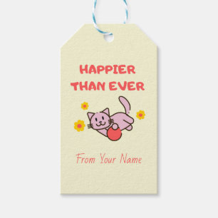 Étiquettes-cadeau Chat Jaune avec Fleurs Tags Cadeaux