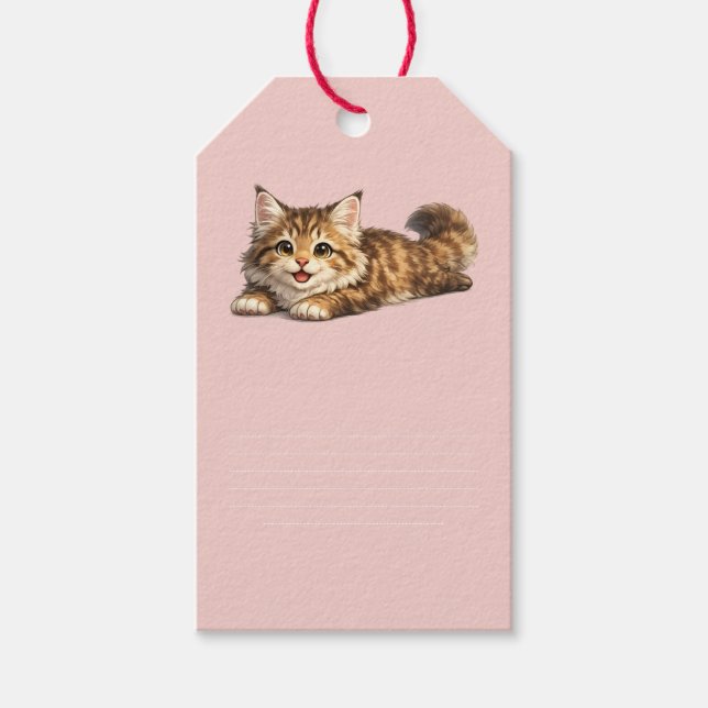 Étiquettes-cadeau Chat Maine Coon heureux Design de vibrations posit (Devant)