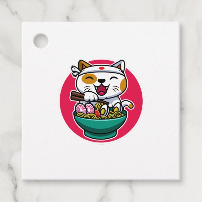 Étiquettes Cadeau chat manger spaghetti (Devant)