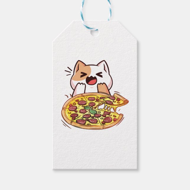 Étiquettes-cadeau Chat Manger Une Pizza (Devant)