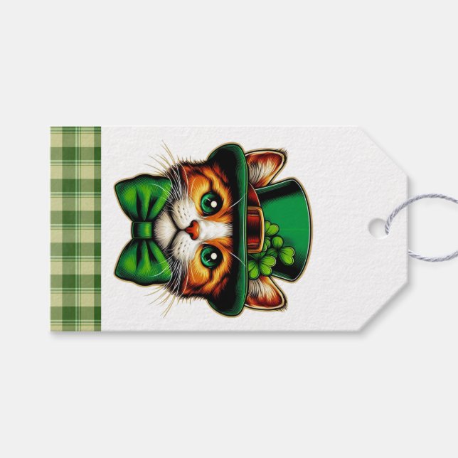 Étiquettes-cadeau Chat mignon/chaton Saint Patrick's Day (Devant (Horizontal))