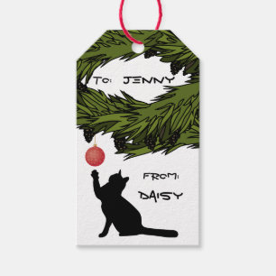 Étiquettes-cadeau Chat mignon dans la coutume de Noël de préjudice