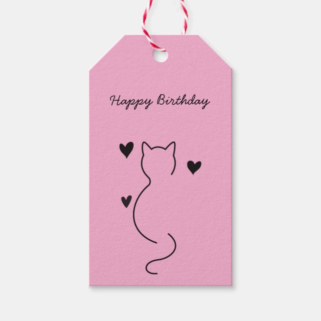 Étiquettes-cadeau chat mignon dit : joyeux anniversaire. (Devant)