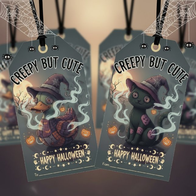 Étiquettes-cadeau Chat mignon effrayant Joyeux Halloween (Créateur téléchargé)
