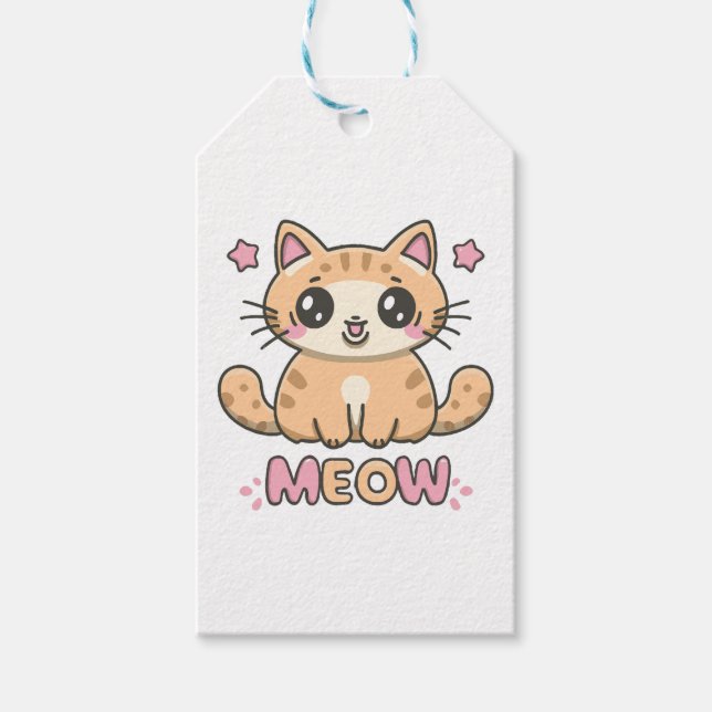 Étiquettes-cadeau chat mignon miaou (Devant)