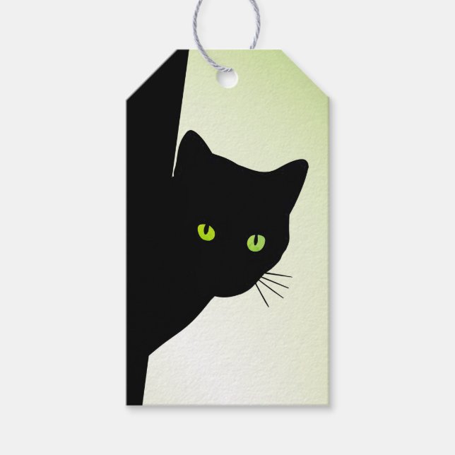 Étiquettes-cadeau Chat noir aux yeux verts (Devant)