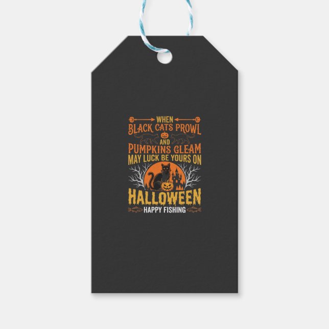 Étiquettes-cadeau Chat noir de citrouille d'Halloween Conception de  (Devant)