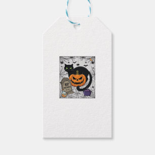 Étiquettes-cadeau Chat noir de l'Halloween déchiré Citrouille Pierre