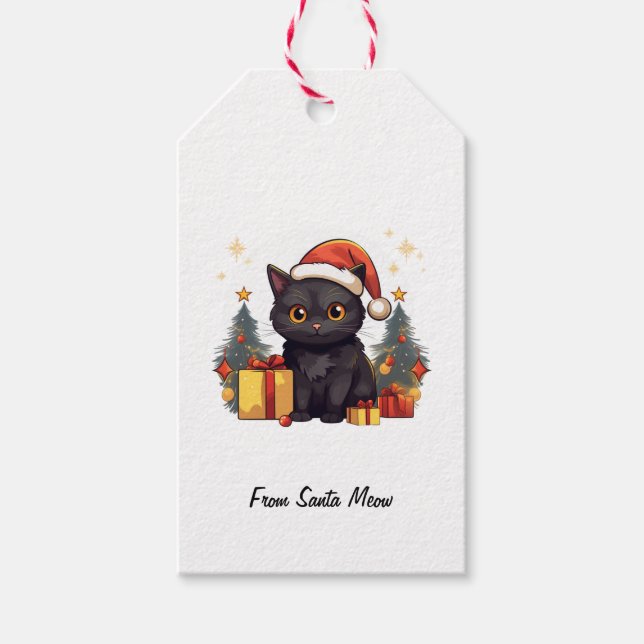 Étiquettes-cadeau Chat noir de Noël mignon (Devant)