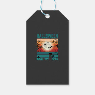 Étiquettes-cadeau Chat noir d'Halloween Lune Cimetière Rétro Vecteur