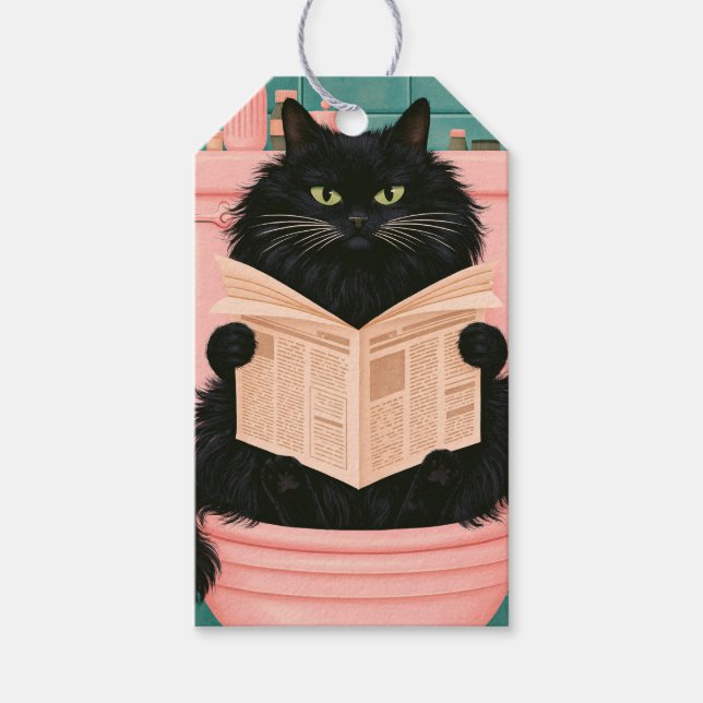 Étiquettes-cadeau Chat noir drôle de salle de bain  (Devant)