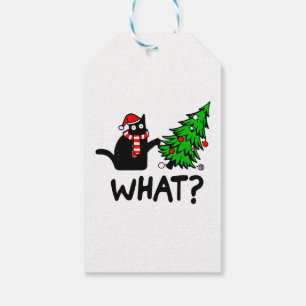 Étiquettes-cadeau Chat Noir Drôle Poussant Arbre De Noël Pet Lover