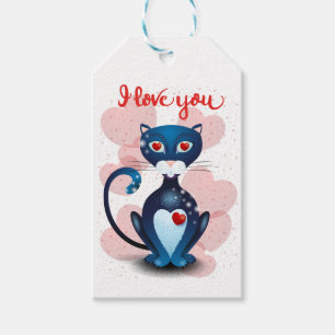 Étiquettes-cadeau Chat noir en amour
