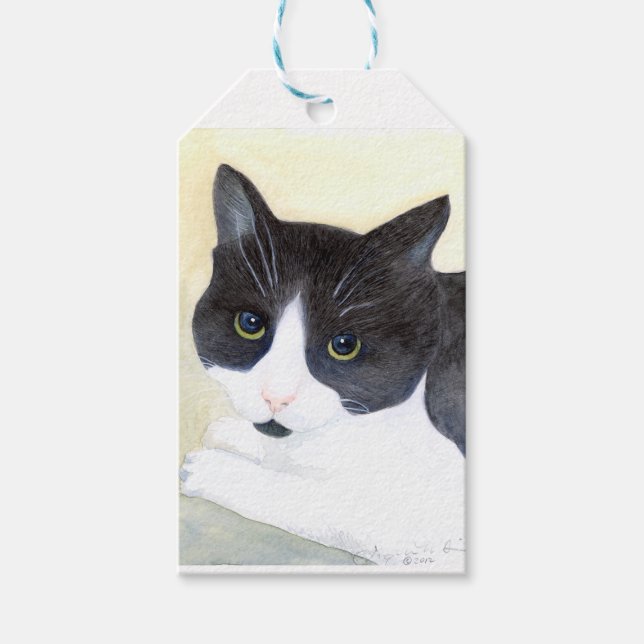 Étiquettes-cadeau Chat noir et blanc (Devant)