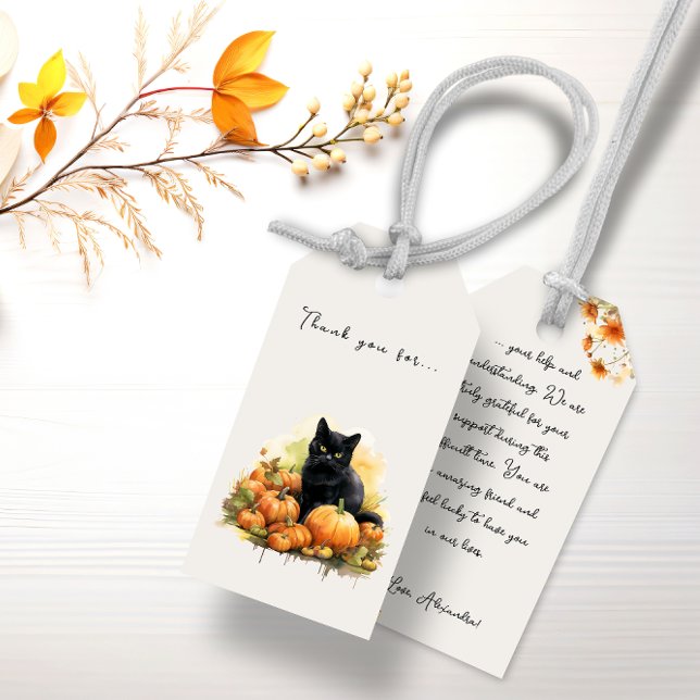 Étiquettes-cadeau Chat noir et Citrouille d'automne (Autumn Black Cat & Pumpkins Gift Tags)