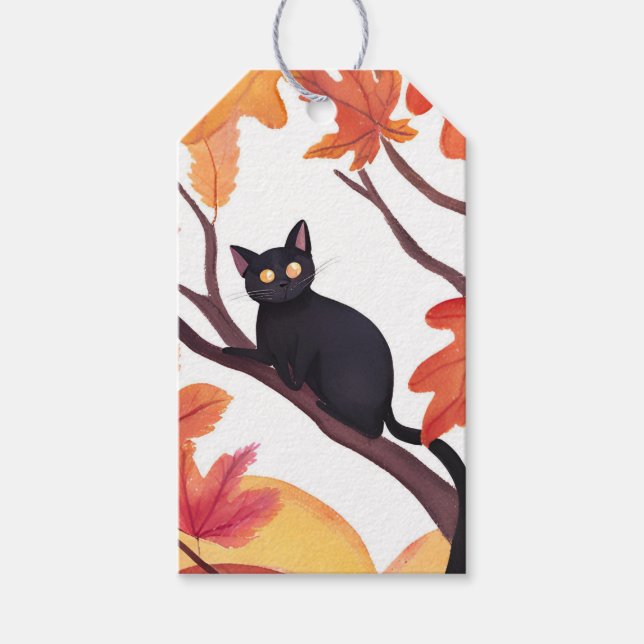 Étiquettes-cadeau Chat Noir Halloween Automne (Devant)