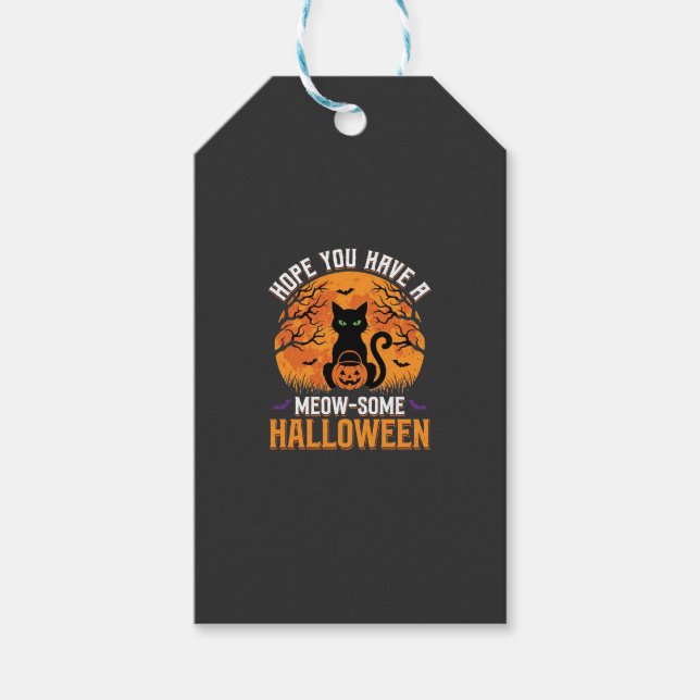Étiquettes-cadeau Chat Noir Halloween Incroyable (Devant)
