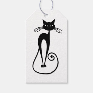 Étiquettes-cadeau Chat noir maigre fantaisiste
