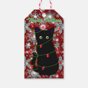 Étiquettes-cadeau Chat noir Meowy Noël scintillant lumières flocon d