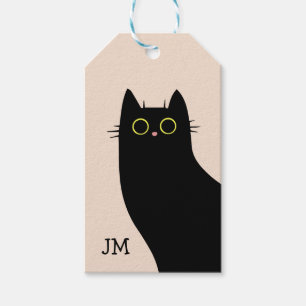 Étiquettes-cadeau Chat noir mignon dans le style Mid Century