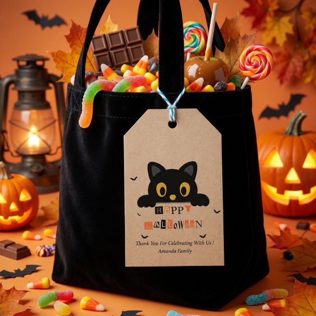 Étiquettes-cadeau Chat noir mignon Halloween (Créateur téléchargé)