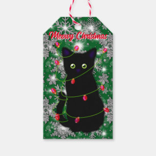 Étiquettes-cadeau Chat noir mignon Meowy Noël