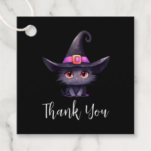 Étiquettes Cadeau Chat noir mignon portant le Merci Casquette d'une