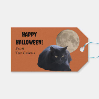 Étiquettes-cadeau Chat noir Pleine lune Halloween