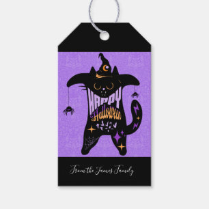 Étiquettes-cadeau Chat noir rétro drôle Halloween
