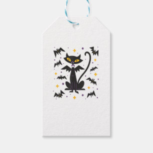 Étiquettes-cadeau Chat noir Vampire du milieu du siècle d'Halloween