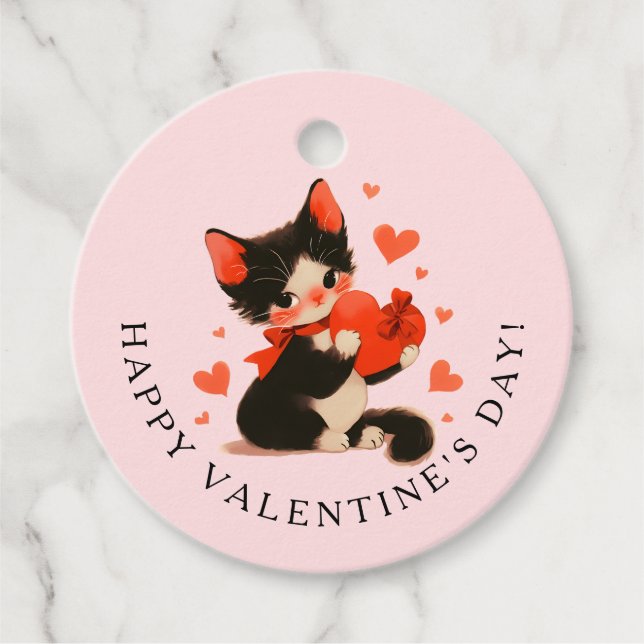 Étiquettes Cadeau Chat Noir Vintage Chat Saint-Valentin (Devant)