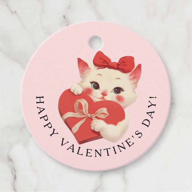 Étiquettes Cadeau Chat Noir Vintage Chat Saint-Valentin (Devant)
