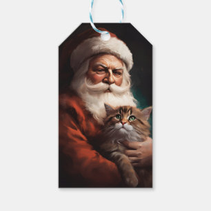 Étiquettes-cadeau Chat Persan avec le Père Noël Fête de Noël