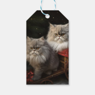 Étiquettes-cadeau Chat Persan Sleigh enneigé Décor de Noël