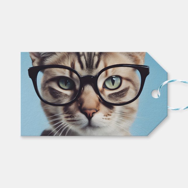 Étiquettes-cadeau Chat Portant des lunettes (Devant (Horizontal))