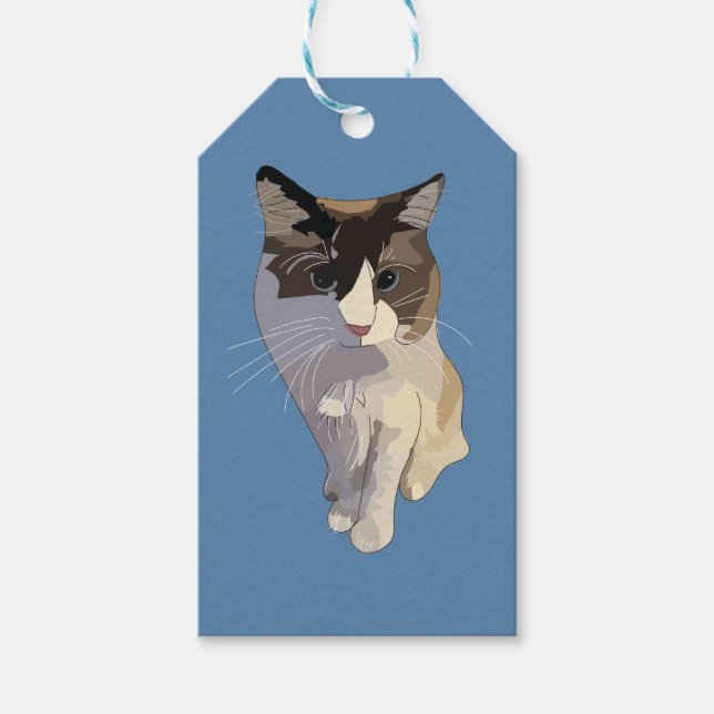 Étiquettes-cadeau Chat Ragdoll, Bleu Poussiéreux (Devant)