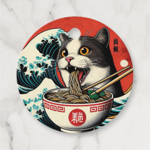 Étiquettes Cadeau Chat Ramen Art Japonais Style Vintage