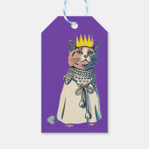 Étiquettes-cadeau Chat royal en couronne et robe Graphisme Pop Art V