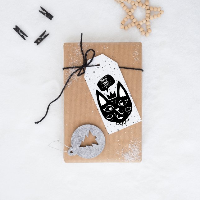 Étiquettes-cadeau Chat scandinave disant paix, amour, joie (Créateur téléchargé)