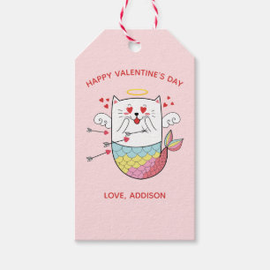Étiquettes-cadeau Chat sirène mignon Saint-Valentin personnalisé