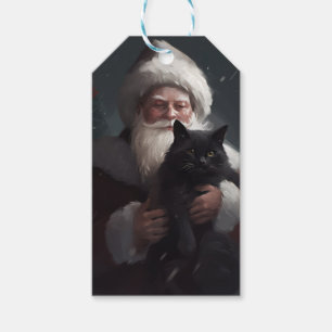 Étiquettes-cadeau Chat Smoking Avec Le Père Noël Festif Noël