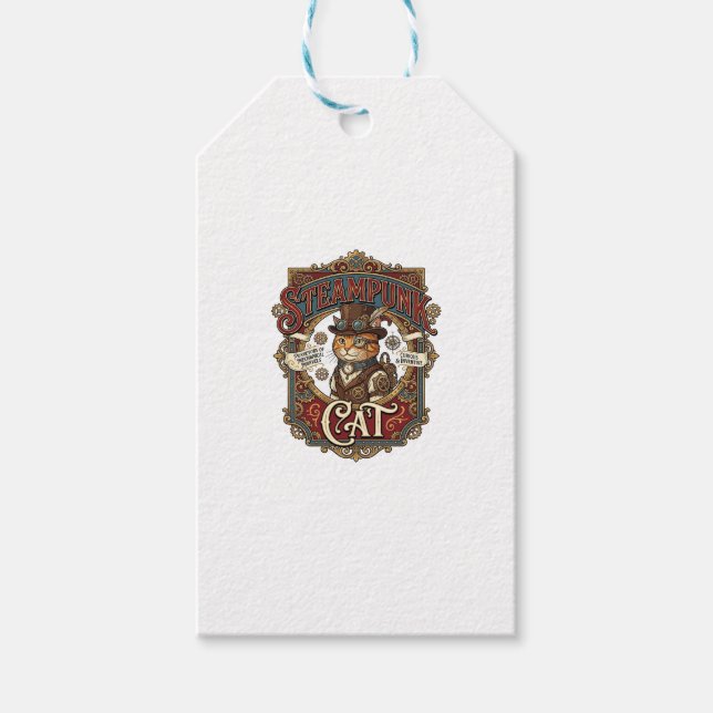 Étiquettes-cadeau Chat Steampunk Steampunk Chat Vintage (Devant)