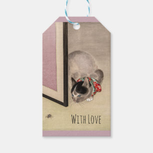 Étiquettes-cadeau Chat Vintage Personnalisé Regardant une Araignée N