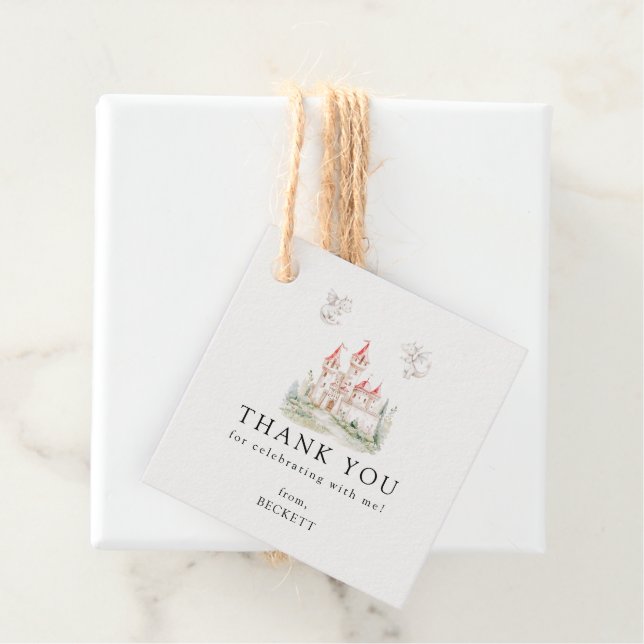 Étiquettes Cadeau Château de Cute Dragon Anniversaire Merci (En situation)